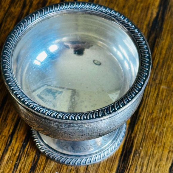 Elegant Antique/Vintage Silver/Plated Blue cobalt Glass Salt Bowl Set w spoons - Picture 8 of 14